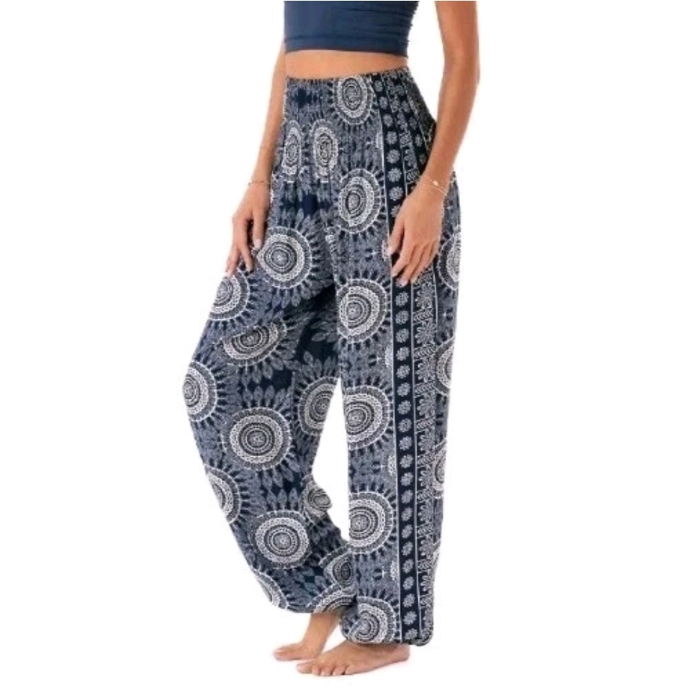 Lotus Luna Como Harem Jogger Pants Sz L/XL Baggy Smocked Waist Drop Crotch Yoga